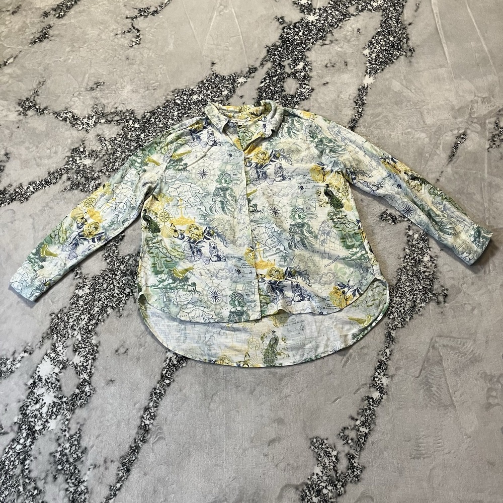 Jane Delancey Top Womens Size XL Linen Blend Celestial Print Multicolor